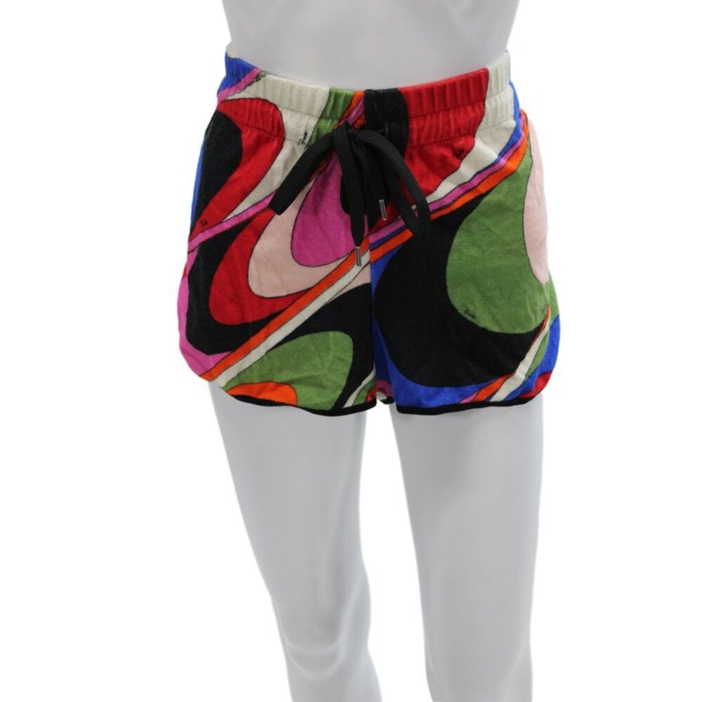 Emilio Pucci Womens Multicolor Geometric Sweat Shorts Drawstring Size 8